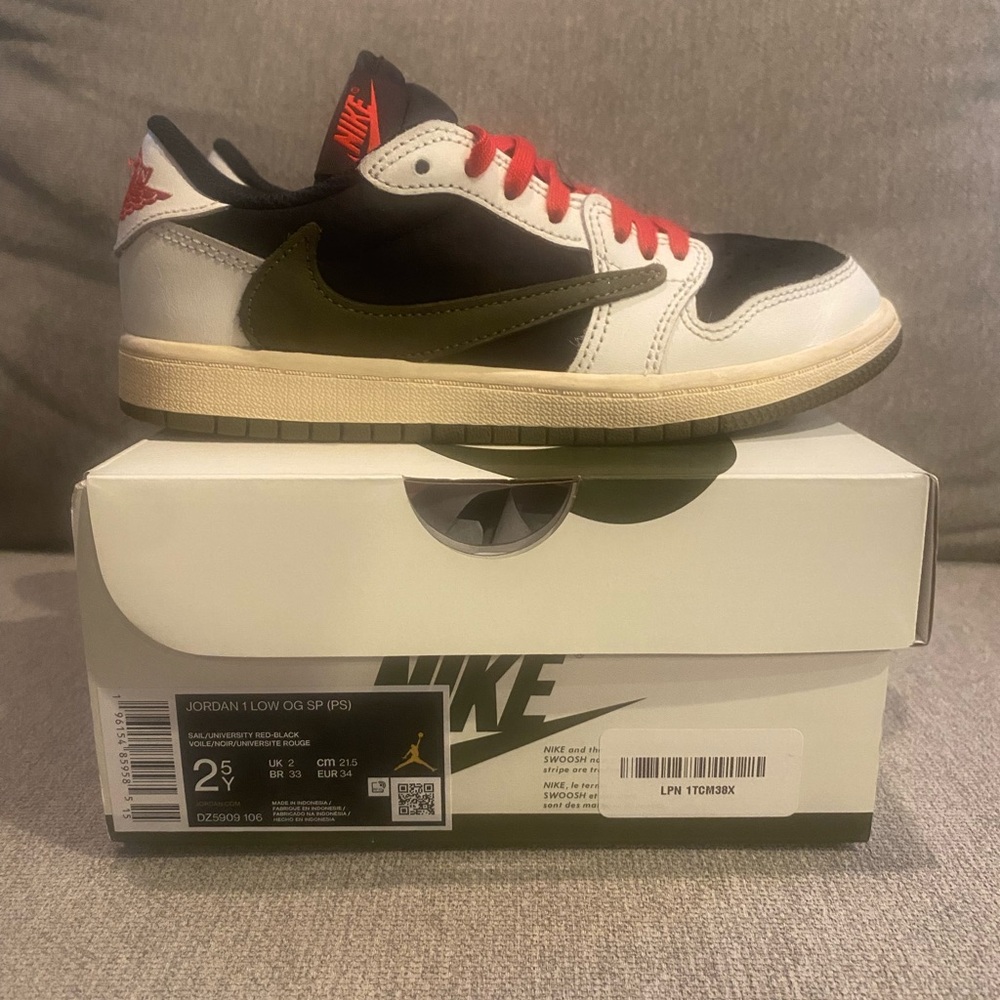 Travis Scott Jordan 1 Low OG SP (PS) Sail /university Red-Black size 2.5